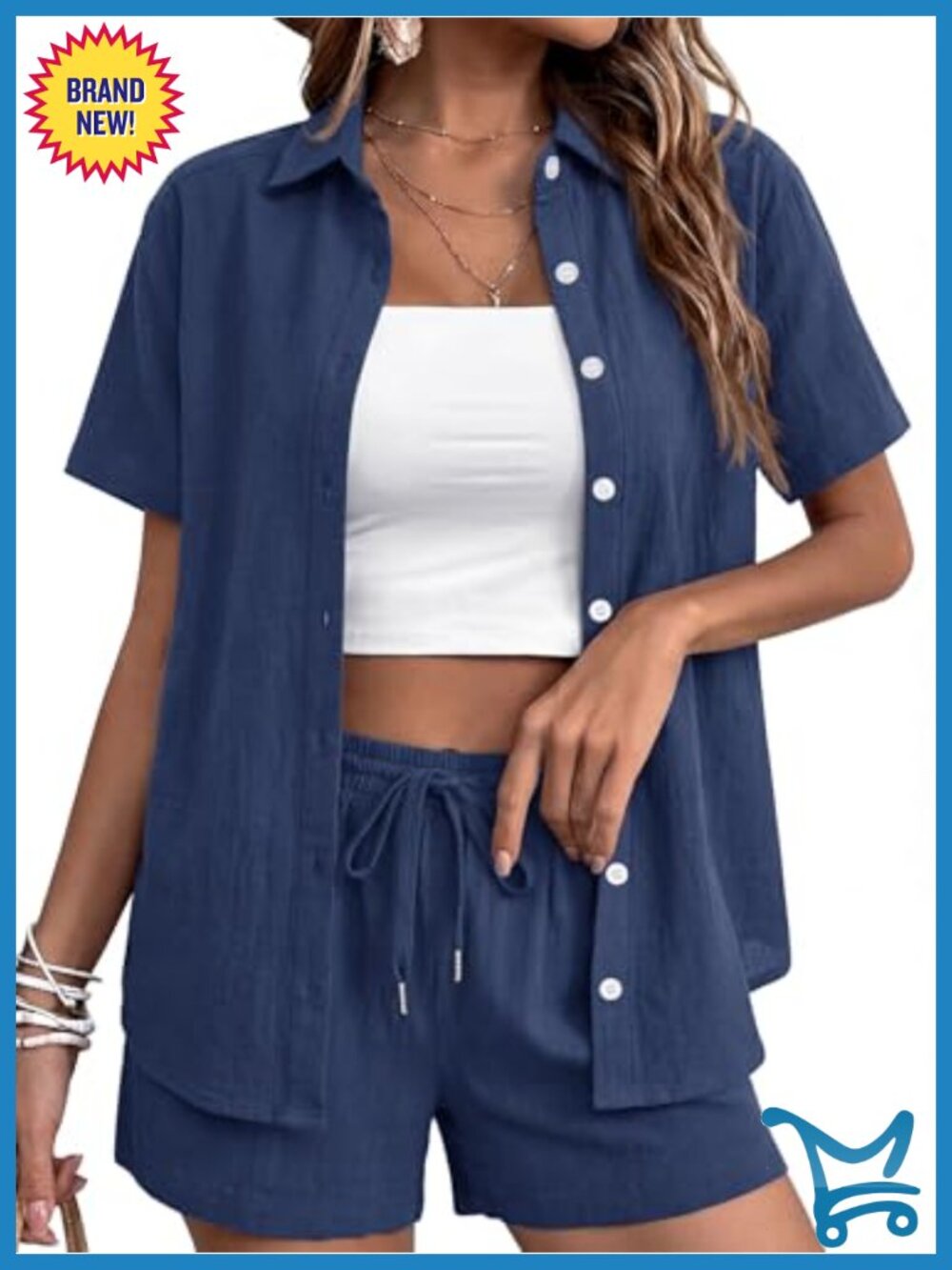 Women's 2 Piece Summer Outfit Button Down Short Sleeve Shirt Set Casual Travel